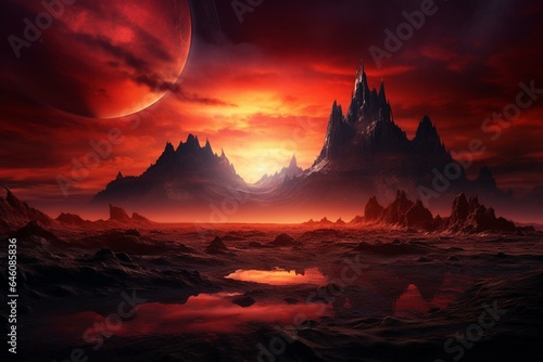 A stunning 4k wallpaper with a dramatic landscape of a red sky. Generative AI