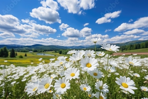 Beautiful field of daises in a green area