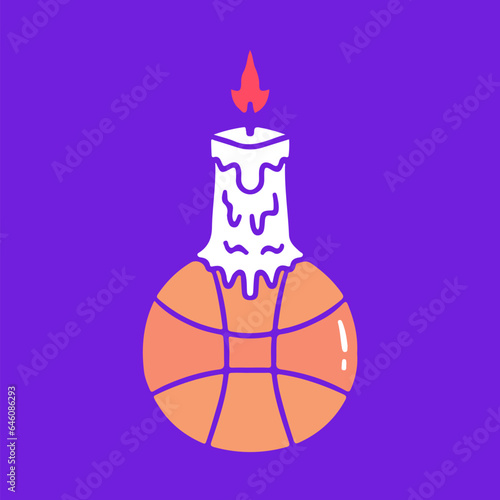 Candle and basketball, illustration for t-shirt, sticker, or apparel merchandise. With doodle, retro, groovy, and cartoon style.