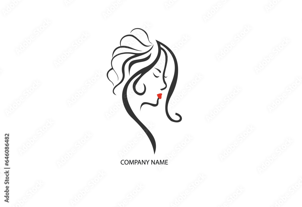 women long hair style icon, logo women face on white background women long hair style icon, logo women face on white background