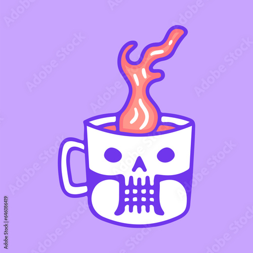 Skull coffee, illustration for t-shirt, sticker, or apparel merchandise. With doodle, retro, groovy, and cartoon style.