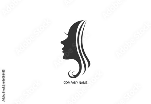 women long hair style icon, logo women face on white background