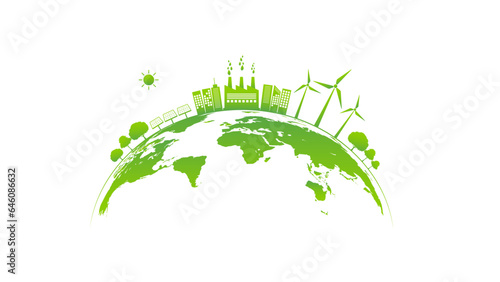Ecology concept with green city on earth, World environment and sustainable development concept