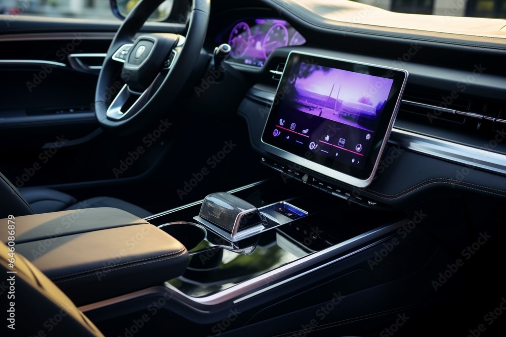 Vehicle touchpad in the interior of a car in Moscow, June 15, 2022. Generative AI - obrazy, fototapety, plakaty 