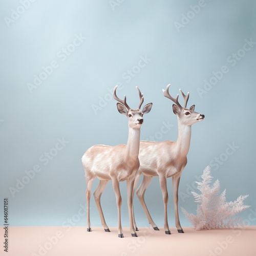 Christmas card with Christmas reindeer. Pastel colors. Generative AI