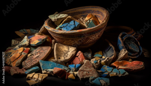 Antique terracotta bowl, handmade with intricate patterns, a cultural souvenir generated by AI
