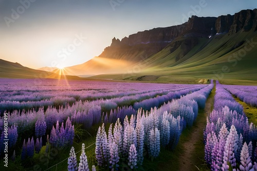 lavender field at sunset Generated Ai