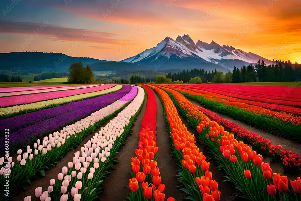 field of tulips in spring Generated Ai field of tulips in spring Generated Ai