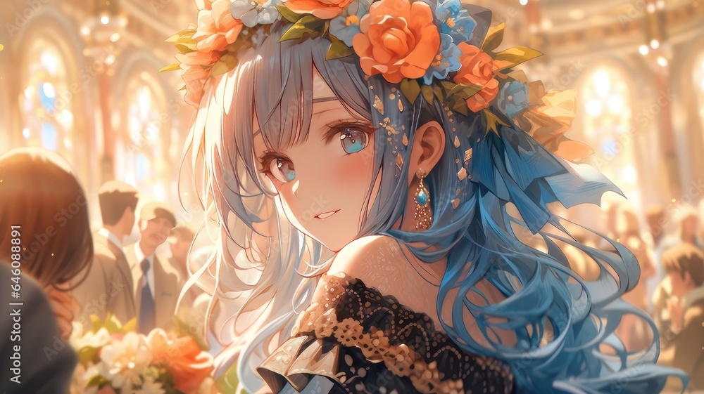 Enchanting Anime Girl Adorned with a Crown of Flowers: A Picturesque Portrait of Beauty Enchanting Anime Girl Adorned with a Crown of Flowers: A Picturesque Portrait of Beauty