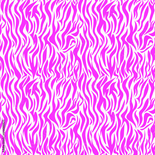 Zebra seamless pattern magenta. Pink stripes on a white background. Pink texture of striped animal skin and fur. Trendy vector background for fabric design, wrapping paper, textile, wallpaper print