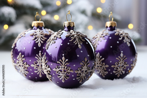 Vibrant Purple Christmas Decorations with Snowflakes and Balls