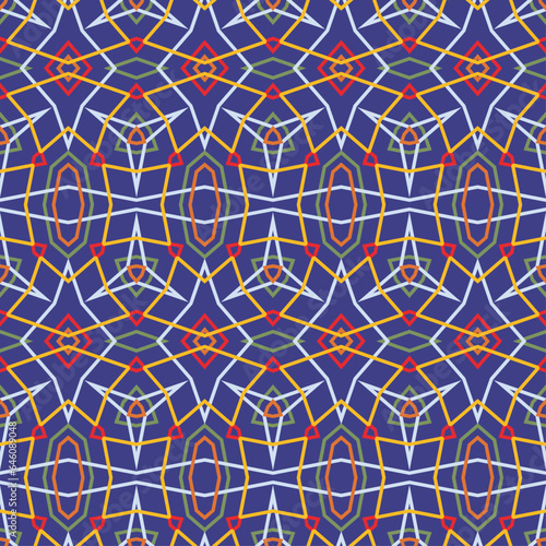 Abstract decorative seamless pattern with colorful lines. Square background can be used for textile, fabric, pillow, shawl and tile. Vector.	