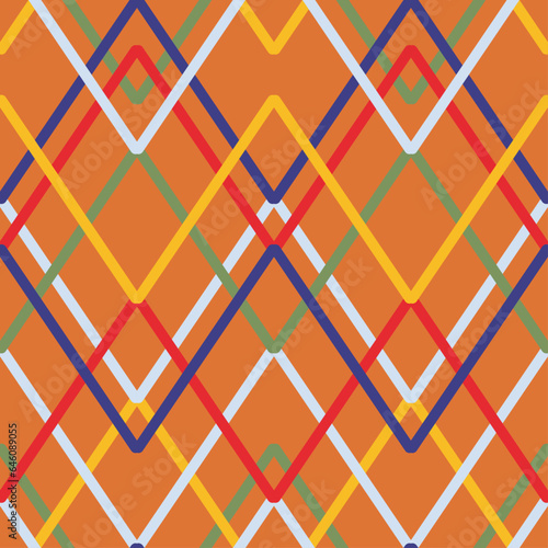 Abstract decorative seamless pattern with colorful lines. Square background can be used for textile, fabric, pillow, shawl and tile. Vector.	