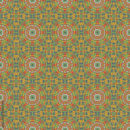 Abstract decorative seamless pattern with colorful lines. Square background can be used for textile, fabric, pillow, shawl and tile. Vector.	