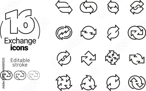 Exchange arrow set icons. Symbol or emblem. Exchange data symbol icon. Black and white emblem. vector illustration