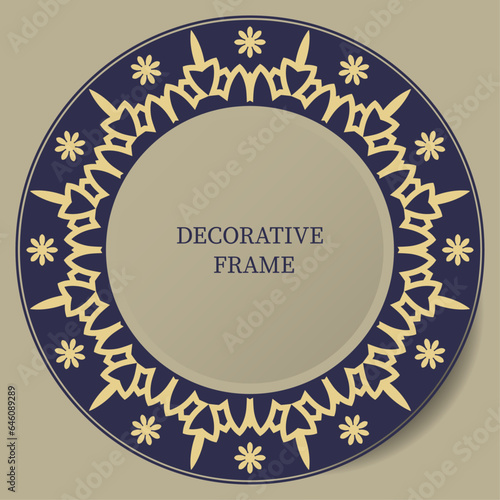 Circle frame with ornamental pattern. Template for yuor design. photo