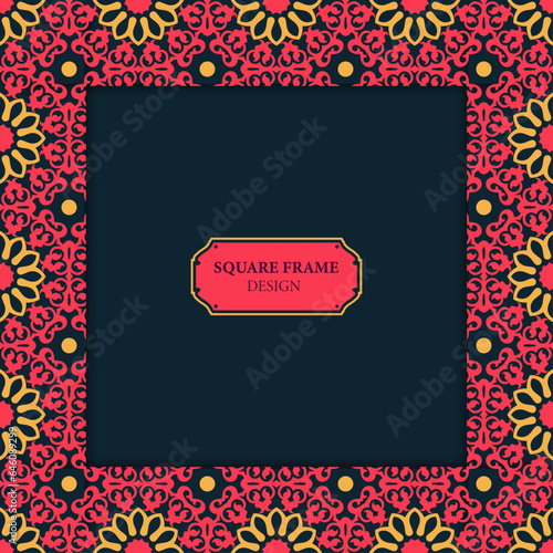 Template for your design with ornamental elements and motifs of Kazakh, Kyrgyz, Tatar national Asian decor for packing, banner, flyer and print design. Square frame. Workpiece for your design.