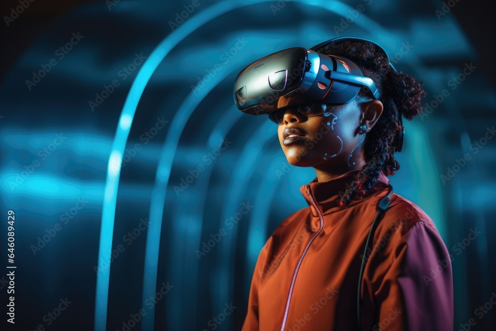Portrait of young woman with virtual reality headset Portrait of young woman with virtual reality headset