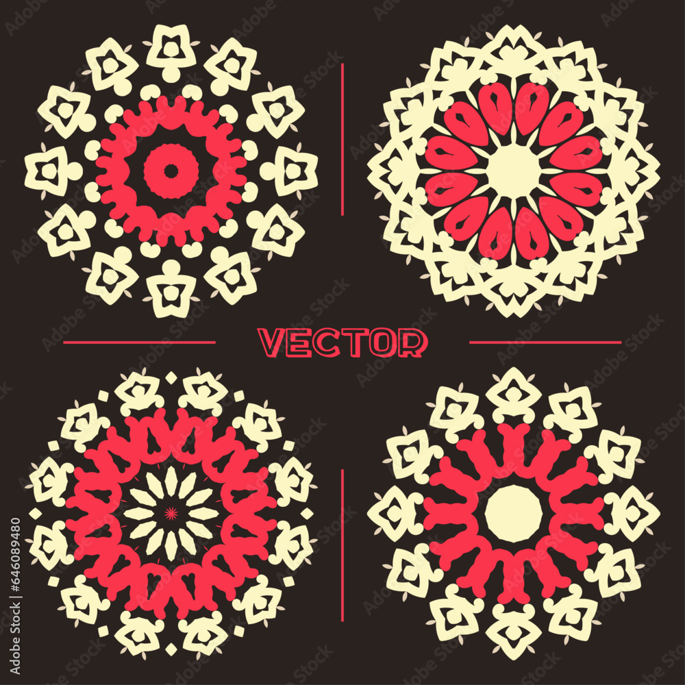 Set of 4 Round Frame in classic style. Ornamental Vector Frame. Floral style for Trendy Textile, Home Decor, Paper Products Set of 4 Round Frame in classic style. Ornamental Vector Frame. Floral style for Trendy Textile, Home Decor, Paper Products