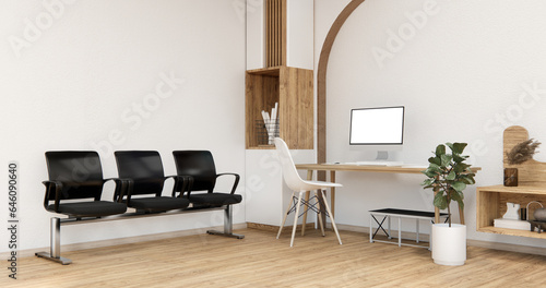 The interior Computer and office tools on desk room interior design.