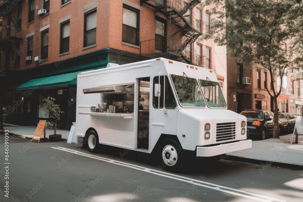 Modern urban food truck, a blank canvas for fast and delicious street-side dining experiences