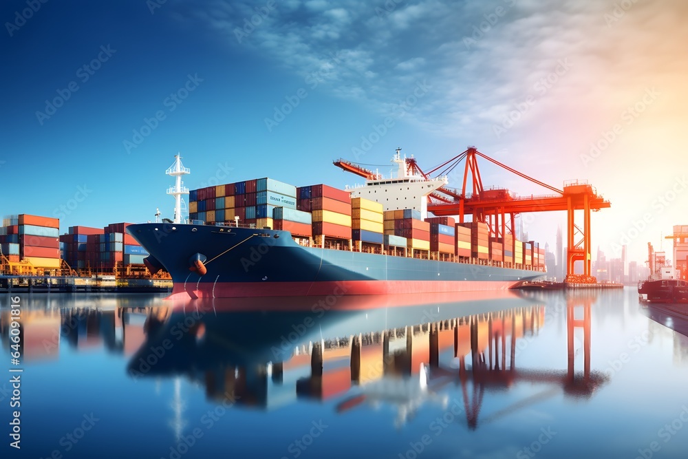 Fototapeta premium Container cargo freight ship for Logistic Import and export background.