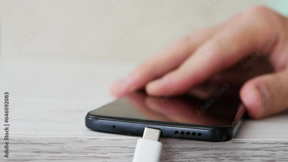 Charging by fast charging, smartphone with USB Type C output, a person