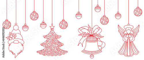 set of christmas decoration line art vector illustration, christmas background element design