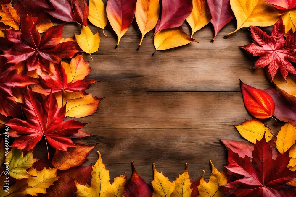 Autumn's Palette: Colorful Red and Yellow Leaves in a Captivating Frame with Copy Space