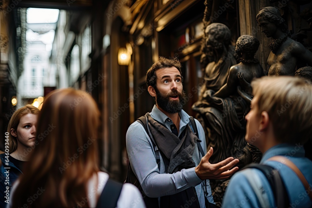 Tour guide leading a group of tourists (Generative AI) Tour guide leading a group of tourists (Generative AI)