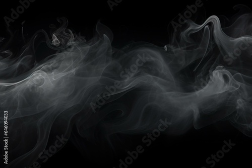 Abstract swirling fog and gray smoke on a black background. Generative AI
