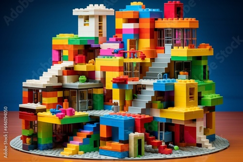 a house made of colorful lego blocks. Generative AI photo