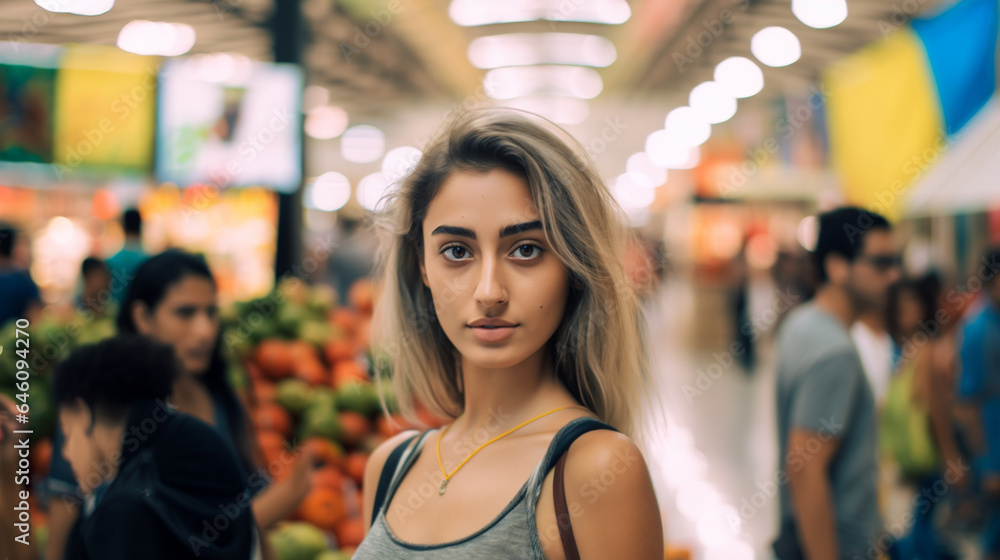 young adult woman, Brazilian or Italian or Hispanic Latina or multiracial, slim attractive, summer dress and colorful summer dress, cozy casual young adult woman, Brazilian or Italian or Hispanic Latina or multiracial, slim attractive, summer dress and colorful summer dress, cozy casual