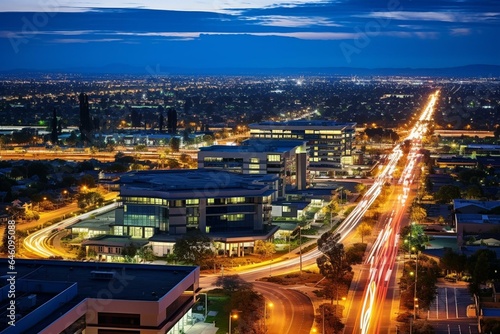 Aerial cityscape of Costa Mesa at night. Generative AI