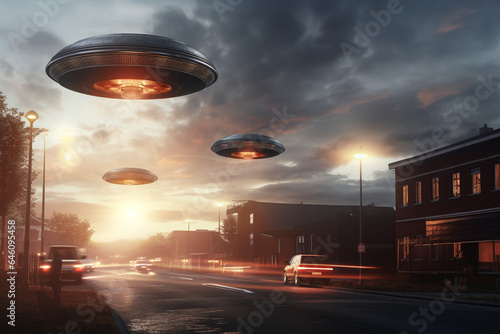 UFO sighting in the sky, 3d rendering elements photo