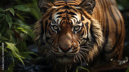 Photographie d'un tigre charismatique dans la jungle au Nepal dans son environnement naturel photo