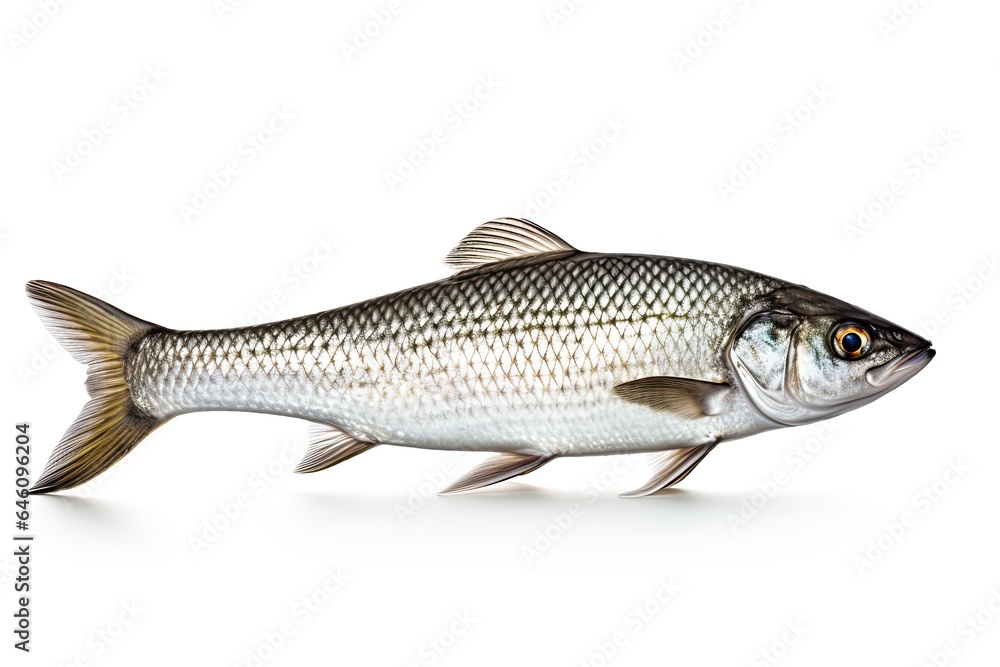 Fototapeta premium A standing sardin fish on a white surface created with Generative AI technology
