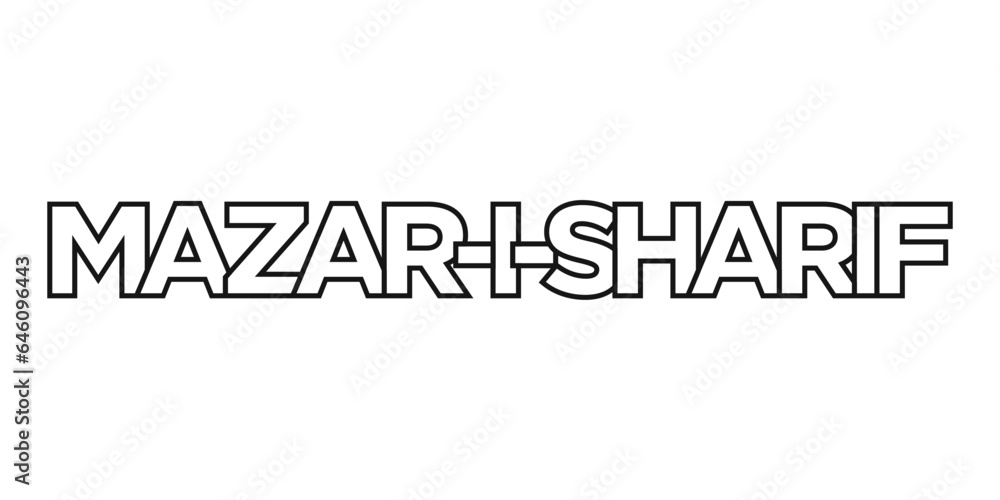 Mazar-i-Sharif in the Afghanistan emblem. The design features a geometric style, vector illustration with bold typography in a modern font. The graphic slogan lettering.