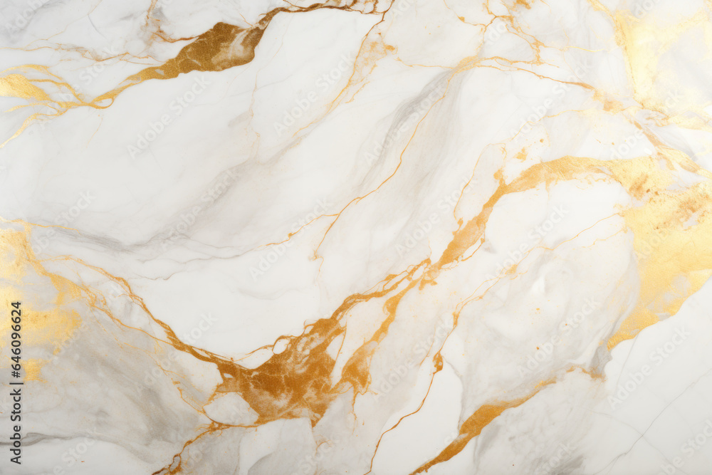 Fototapeta premium White Marble Background with Shiny Gold Pattern, Modern Design - Generative AI
