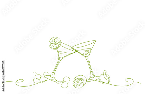 background summer glass line art style. cotinuous outline vector illustration