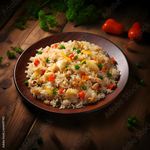 Seafood Fried Rice plate on restaurant table