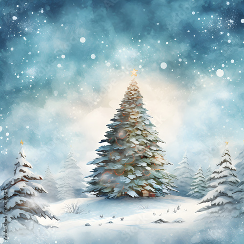 christmas tree with snow background