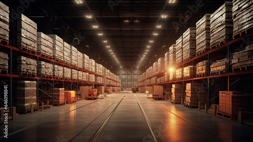 photograph of Automatic warehouse with high shelves. ,generative ai