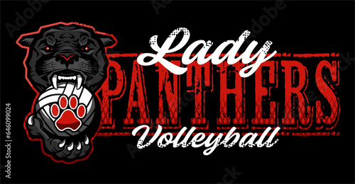 lady panthers volleyball with mascot for school, college or league sports