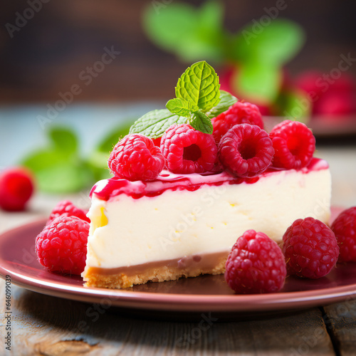 cheesecake with raspberries, slice