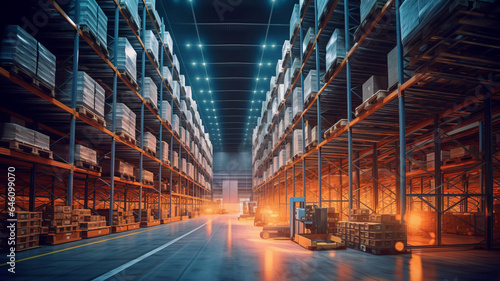 photograph of Automatic warehouse with high shelves. ,generative ai