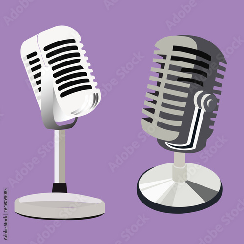 Black Retro vintage microphone on Blue background  Mic silhouette sign. Music, voice, record icon.