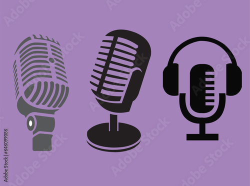 Microphone icon set. Different microphone collection. Vector Illustration.