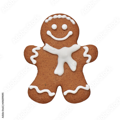 Hand painted gingerbread man cookie, cut out, isolated