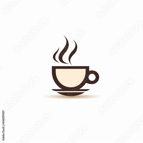 Minimalist flat cup of coffee logo on plain white 
